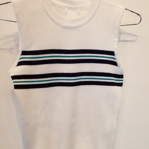 Jiji White Navy Girls Cotton Sleeveless Sweater Sleeveless Round Neck Women's M - Picture 2 of 7